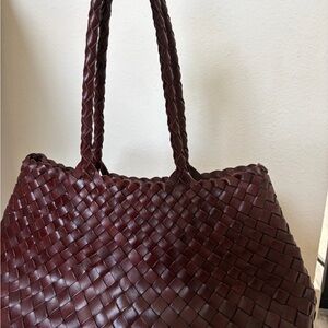 Woven Leather Tote Bag in Burgundy